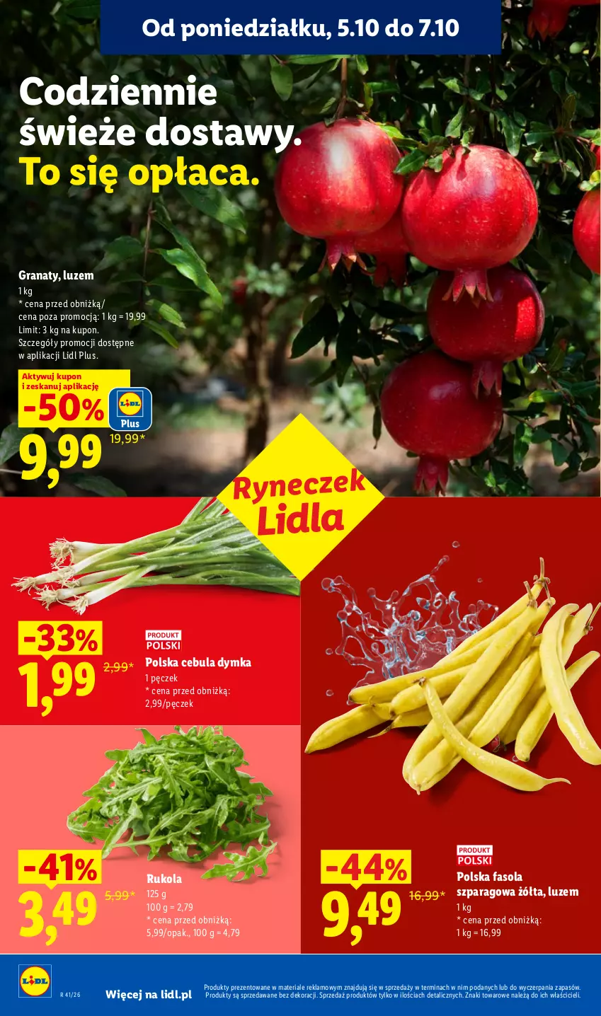 Gazetka promocyjna Lidl - Gazetka - ważna 05.10 do 07.10.2026 - strona 36 - produkty: Cebula, Fa, Fasola, Fasola szparagowa, Gra, Granat, Rukola