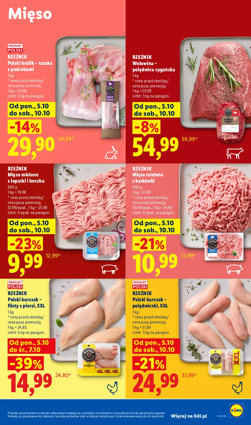Gazetka promocyjna Lidl - Gazetka - ważna 05.10 do 07.10.2026 - strona 63 - produkty: Królik, Kurczak, Mięso, Mięso mielone, Polędwica, Tusz, Wołowina