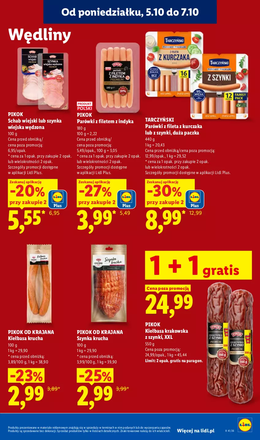 Gazetka promocyjna Lidl - Gazetka - ważna 05.10 do 07.10.2026 - strona 65 - produkty: Gra, Kiełbasa, Kiełbasa krakowska, Kiełbasa krucha, Kurczak, Parówki, PIKOK, Szynka, Tarczyński