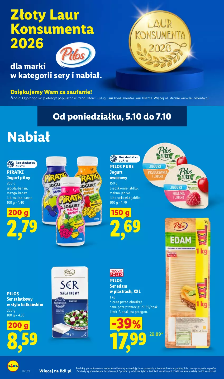 Gazetka promocyjna Lidl - Gazetka - ważna 05.10 do 07.10.2026 - strona 66 - produkty: Edam, Fa, Jogurt, Jogurt owocowy, Jogurt pitny, Laur, Mango, Pilos, Pur, Sałat, Ser