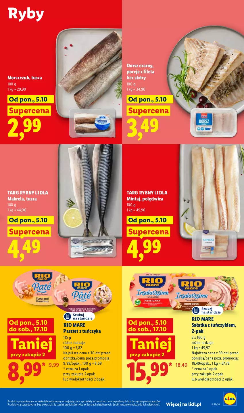 Gazetka promocyjna Lidl - Gazetka - ważna 05.10 do 07.10.2026 - strona 67 - produkty: Dorsz, Mintaj, Pasztet, Polędwica, Por, Rio Mare, Sałat, Sałatka, Tuńczyk, Tusz