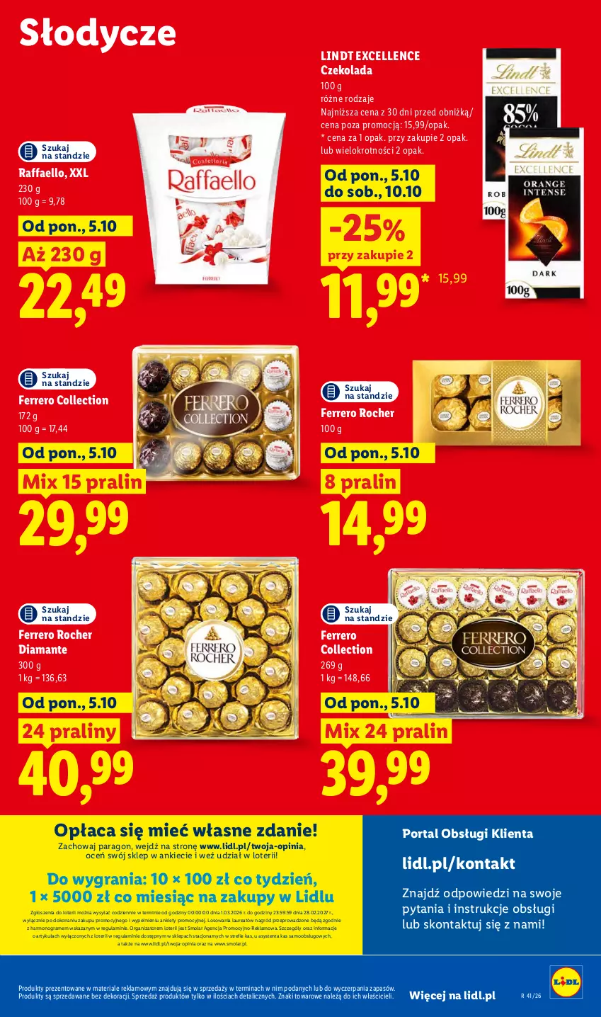 Gazetka promocyjna Lidl - Gazetka - ważna 05.10 do 07.10.2026 - strona 69 - produkty: Czekolada, Diamant, Fa, Ferrero, Ferrero Rocher, Gra, Laur, Lindt, Mola, Por, Portal, Praliny, Raffaello