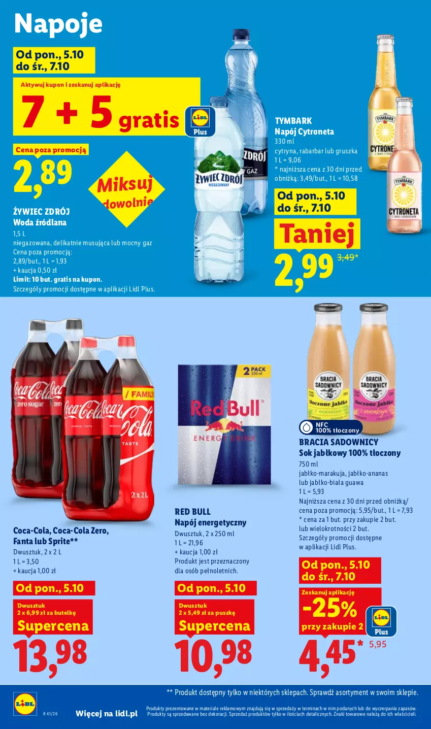 Gazetka promocyjna Lidl - Gazetka - ważna 05.10 do 07.10.2026 - strona 72 - produkty: Ananas, Coca-Cola, Fa, Fanta, Gra, LANA, Mus, Napój, Napój energetyczny, Napoje, Red Bull, Sok, Sok jabłkowy, Sprite, Tymbark, Woda