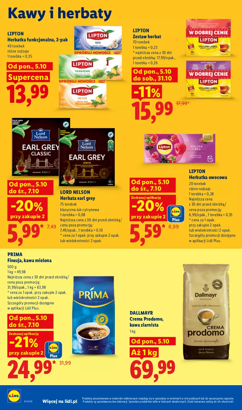 Gazetka promocyjna Lidl - Gazetka - ważna 05.10 do 07.10.2026 - strona 78 - produkty: Dallmayr, Earl Grey, Herbata, Kawa, Kawa mielona, Kawa ziarnista, Lipton, Prima, Torebka