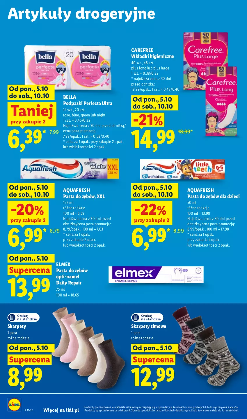 Gazetka promocyjna Lidl - Gazetka - ważna 05.10 do 07.10.2026 - strona 84 - produkty: Aquafresh, Bell, Bella, Carefree, Dzieci, Elmex, Karp, Pasta do zębów, Perfecta, Podpaski, Wkładki