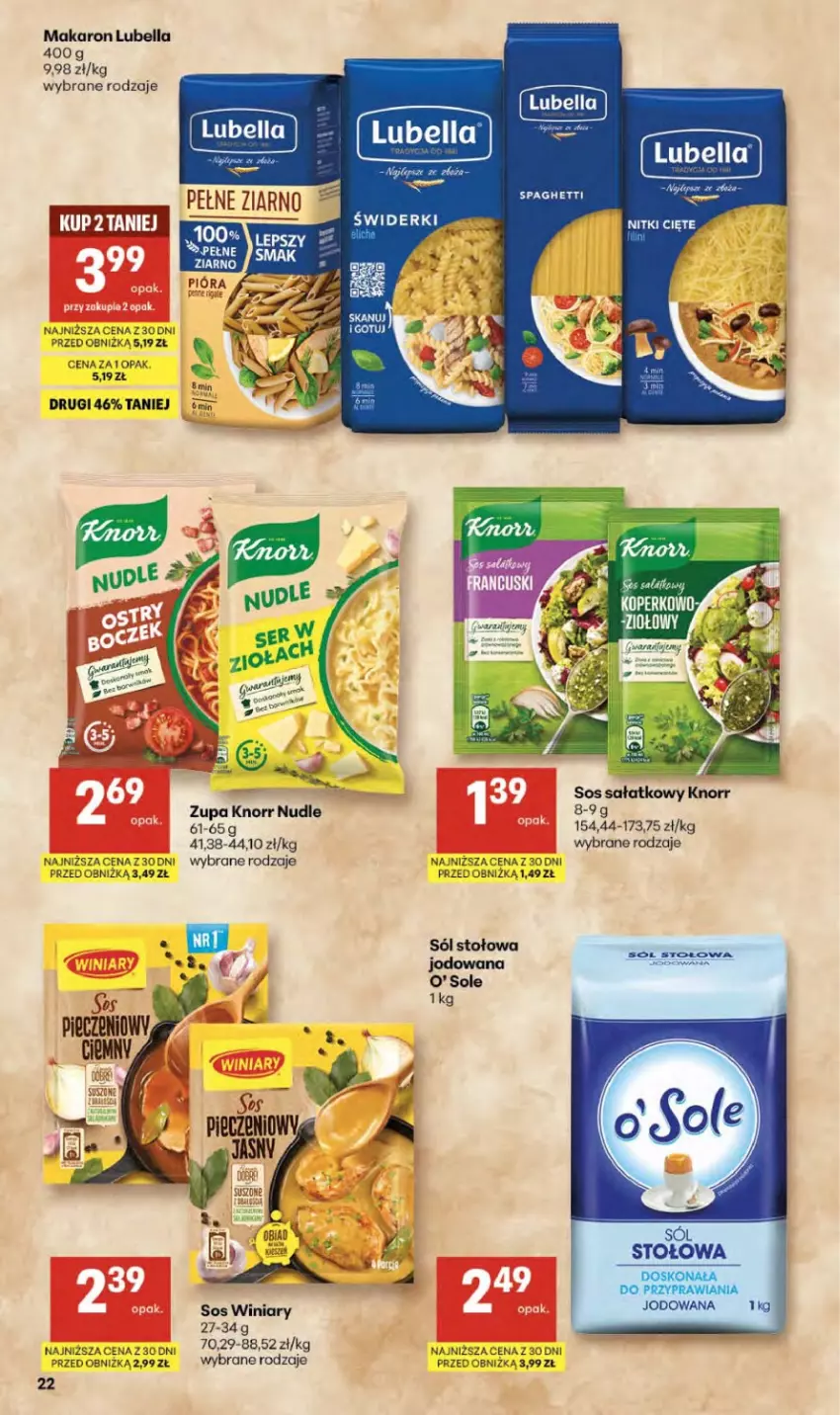 Gazetka promocyjna Delikatesy Centrum - Franczyza DC20 Czwartek - ważna 14.05 do 20.05.2026 - strona 22 - produkty: Bell, Bella, Knorr, Lubella, Makaron, Sałat, Sól, Sos, Winiary, Zupa