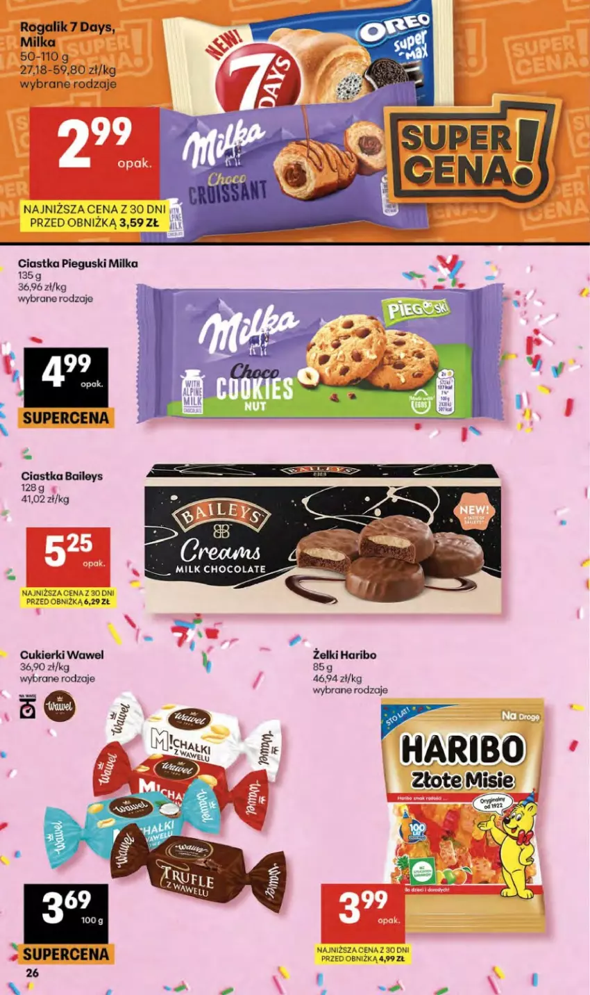Gazetka promocyjna Delikatesy Centrum - Franczyza DC20 Czwartek - ważna 14.05 do 20.05.2026 - strona 26 - produkty: 7 Days, Ciastka, Cukier, Cukierki, Haribo, Milka, Rogal, Wawel