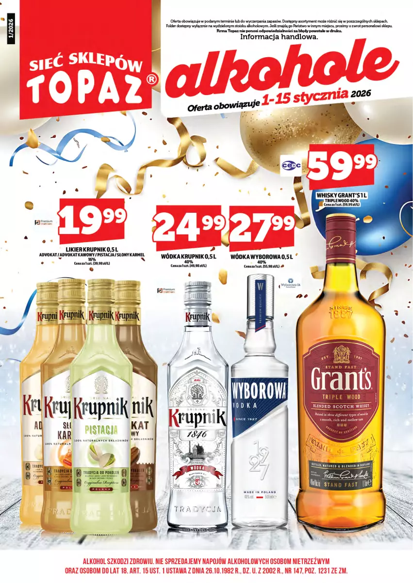 Gazetka promocyjna Topaz - Gazetka - ważna 01.01 do 15.01.2026 - strona 3 - produkty: Fa, Krupnik, Likier, Top, Wódka, Wyborowa