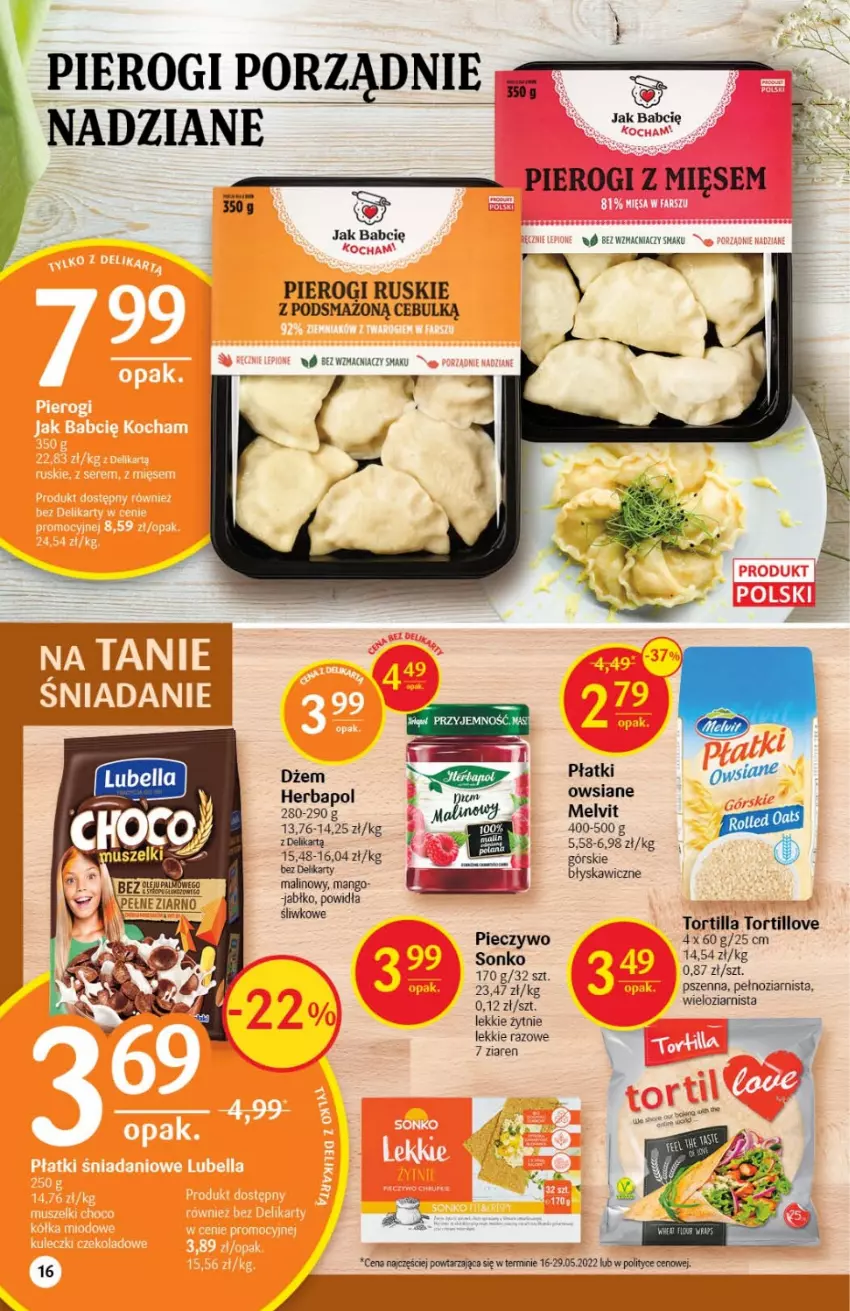 Gazetka promocyjna Delikatesy Centrum - Gazetka DC27 - ważna 14.07 do 20.07.2022 - strona 16 - produkty: Dżem, Herbapol, Mango, Piec, Pieczywo, Pierogi, Por, Sonko, Tortilla