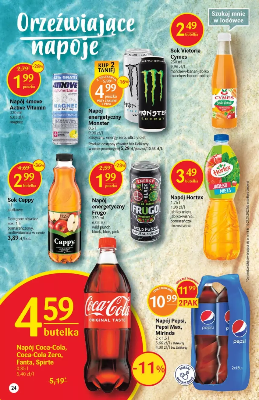 Gazetka promocyjna Delikatesy Centrum - Gazetka DC27 - ważna 14.07 do 20.07.2022 - strona 24 - produkty: Cappy, Coca-Cola, Fa, Fanta, Hortex, Lack, Magnez, Mięta, Mirinda, Napój, Napój energetyczny, Pepsi, Pepsi max, Sok