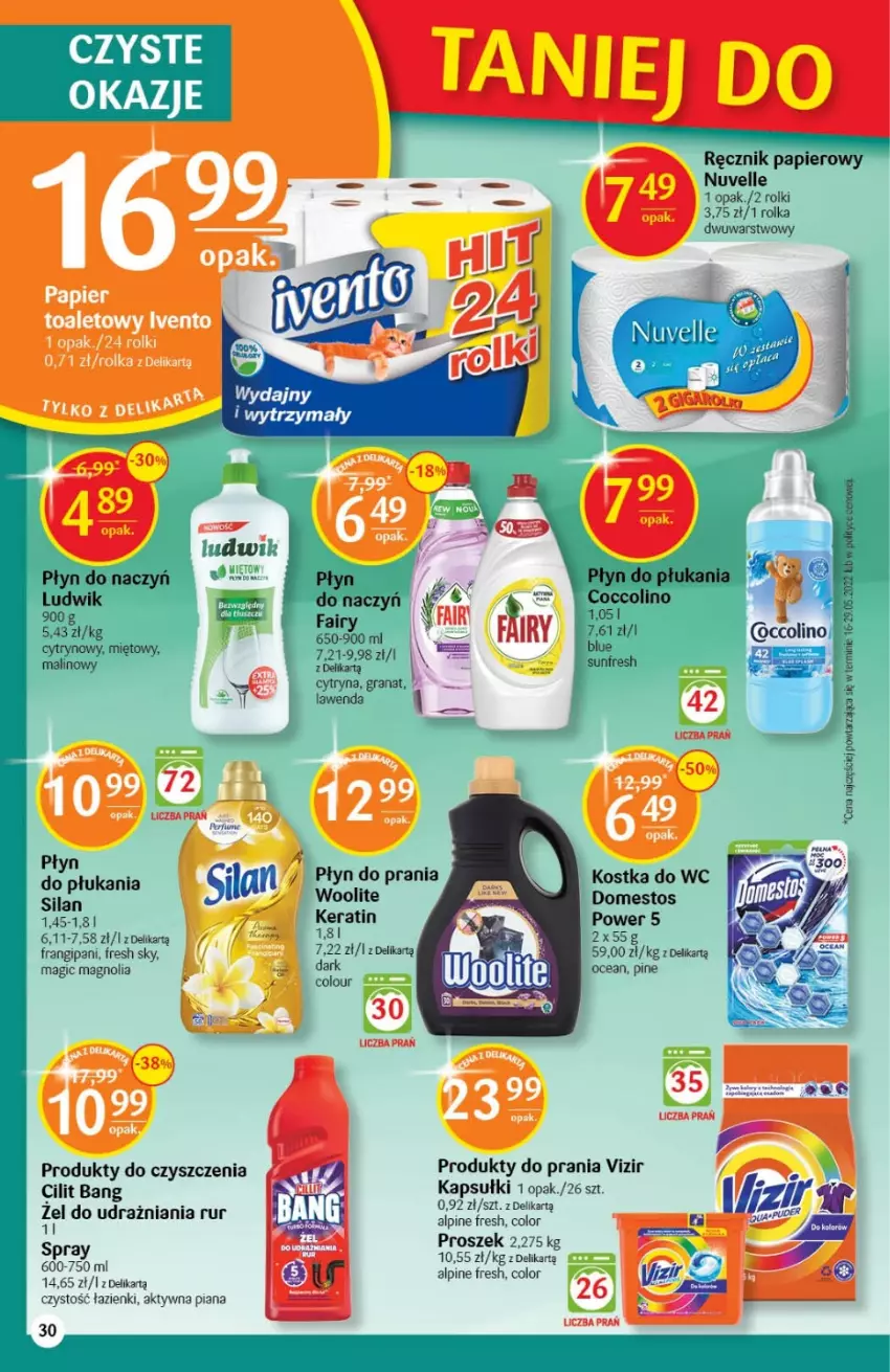 Gazetka promocyjna Delikatesy Centrum - Gazetka DC27 - ważna 14.07 do 20.07.2022 - strona 30 - produkty: Coccolino, Domestos, Fa, Fairy, Gra, Granat, Kostka do wc, Ludwik, Papier, Płyn do płukania, Płyn do prania, Ręcznik, Rolki, Silan, Vizir, Woolite