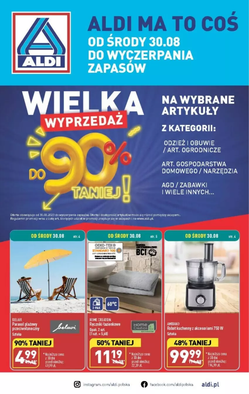 Gazetka promocyjna Aldi - ważna 30.08 do 02.09.2023 - strona 1 - produkty: LG, Obuwie, Ręcznik, Robot