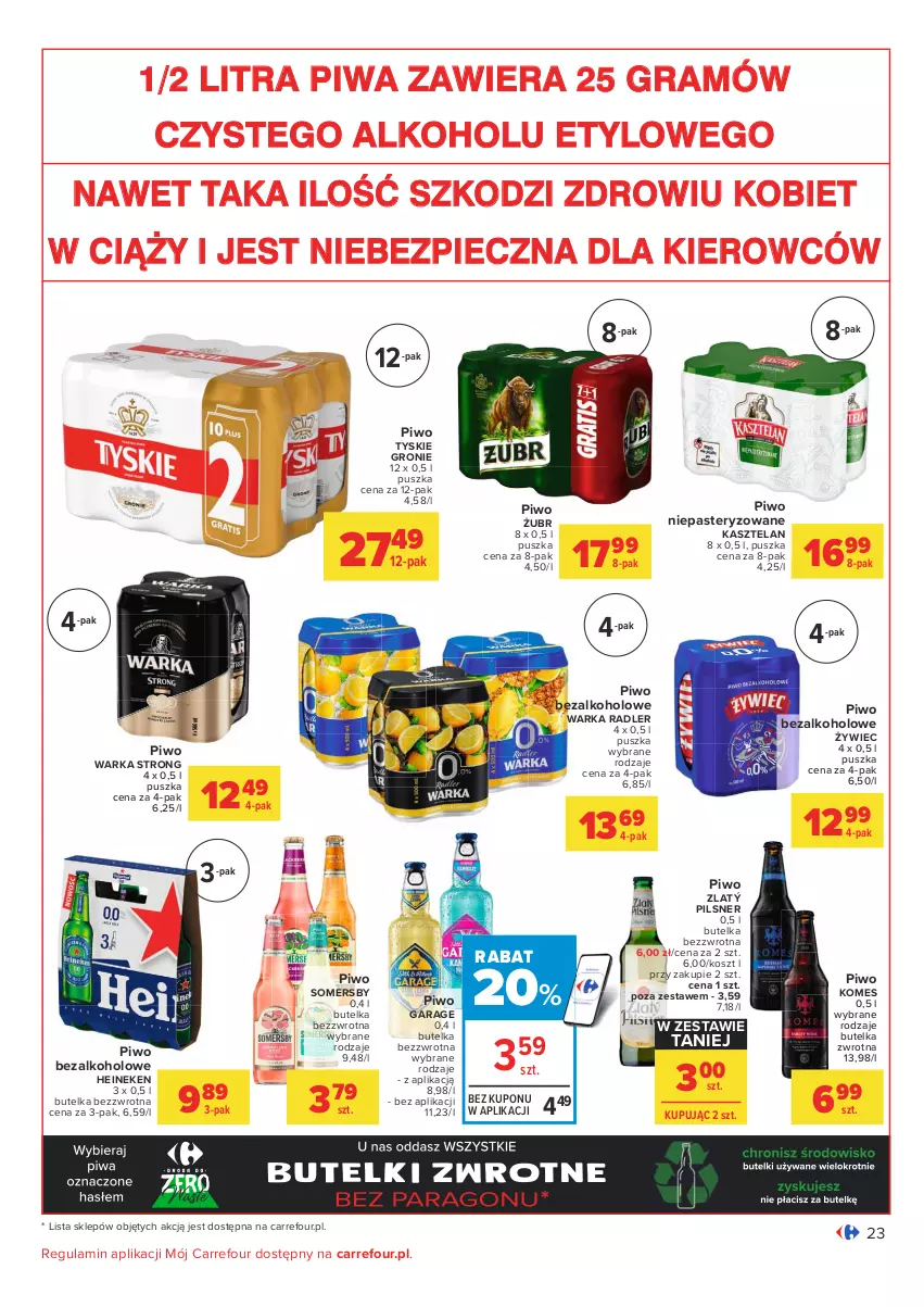 Gazetka promocyjna Carrefour - Gazetka Carrefour Zyskoteka - ważna 05.10 do 09.10.2021 - strona 23 - produkty: Gra, Heineken, Kasztelan, Kosz, Piec, Piwa, Piwo, Radler, Somersby, Tyskie, Warka