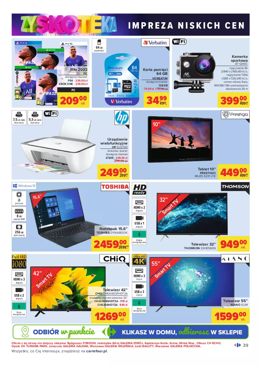 Gazetka promocyjna Carrefour - Gazetka Carrefour Zyskoteka - ważna 05.10 do 09.10.2021 - strona 39 - produkty: Drukarka, Fa, Gry, HP, Karta pamięci, Notebook, Obraz, Por, Procesor, Skaner, Sony, Sport, Tablet, Telewizor, Thomson, Toshiba, Urządzenie wielofunkcyjne, Xbox