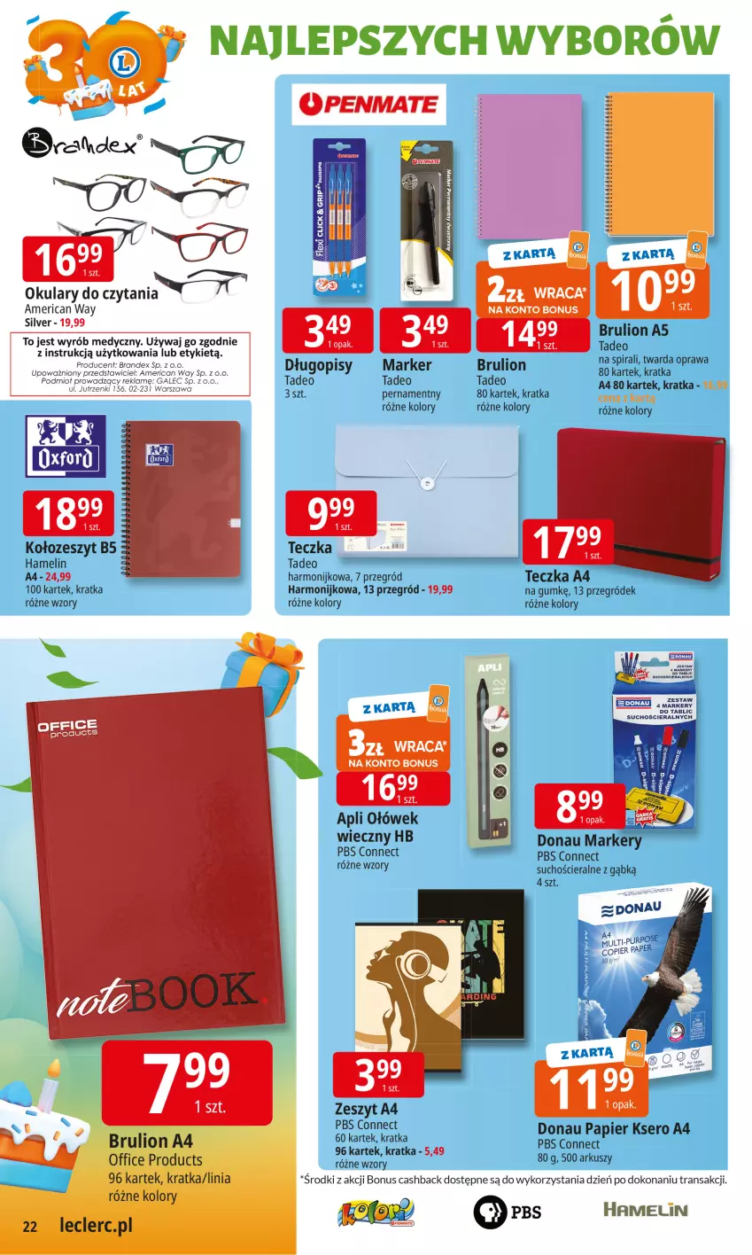 Gazetka promocyjna E Leclerc - ważna 16.09 do 27.09.2025 - strona 22 - produkty: Lion, Marker, Okulary do czytania, Papier, Pur, Ser, Tran