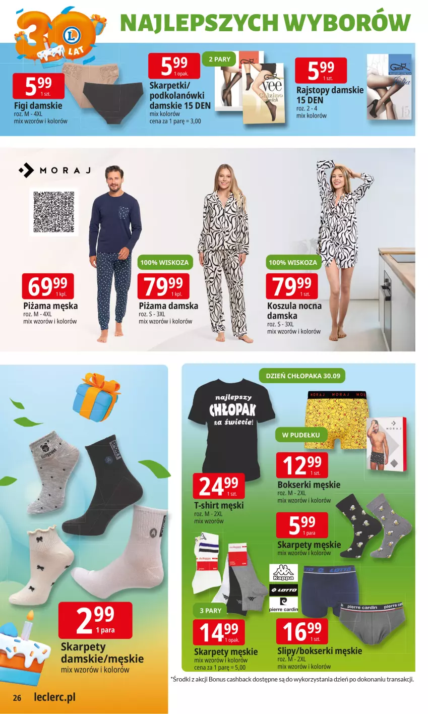 Gazetka promocyjna E Leclerc - ważna 16.09 do 27.09.2025 - strona 26 - produkty: Bokserki, Figi, Karp, Kosz, Koszula, Koszula nocna, Piżama, Ser, Skarpetki, Slipy, T-shirt, Tran