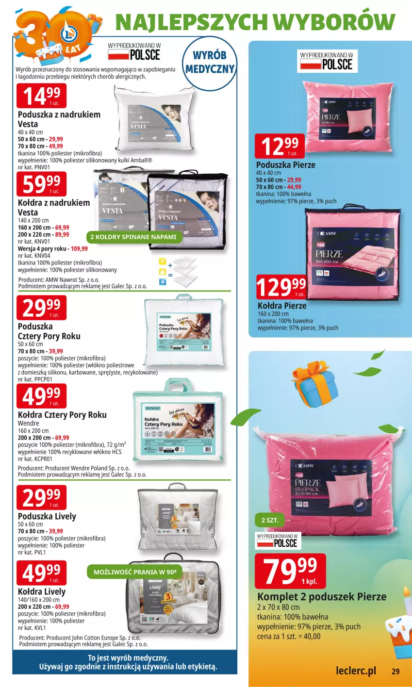 Gazetka promocyjna E Leclerc - ważna 16.09 do 27.09.2025 - strona 29 - produkty: Kołdra, Poduszka, Por, Wełna