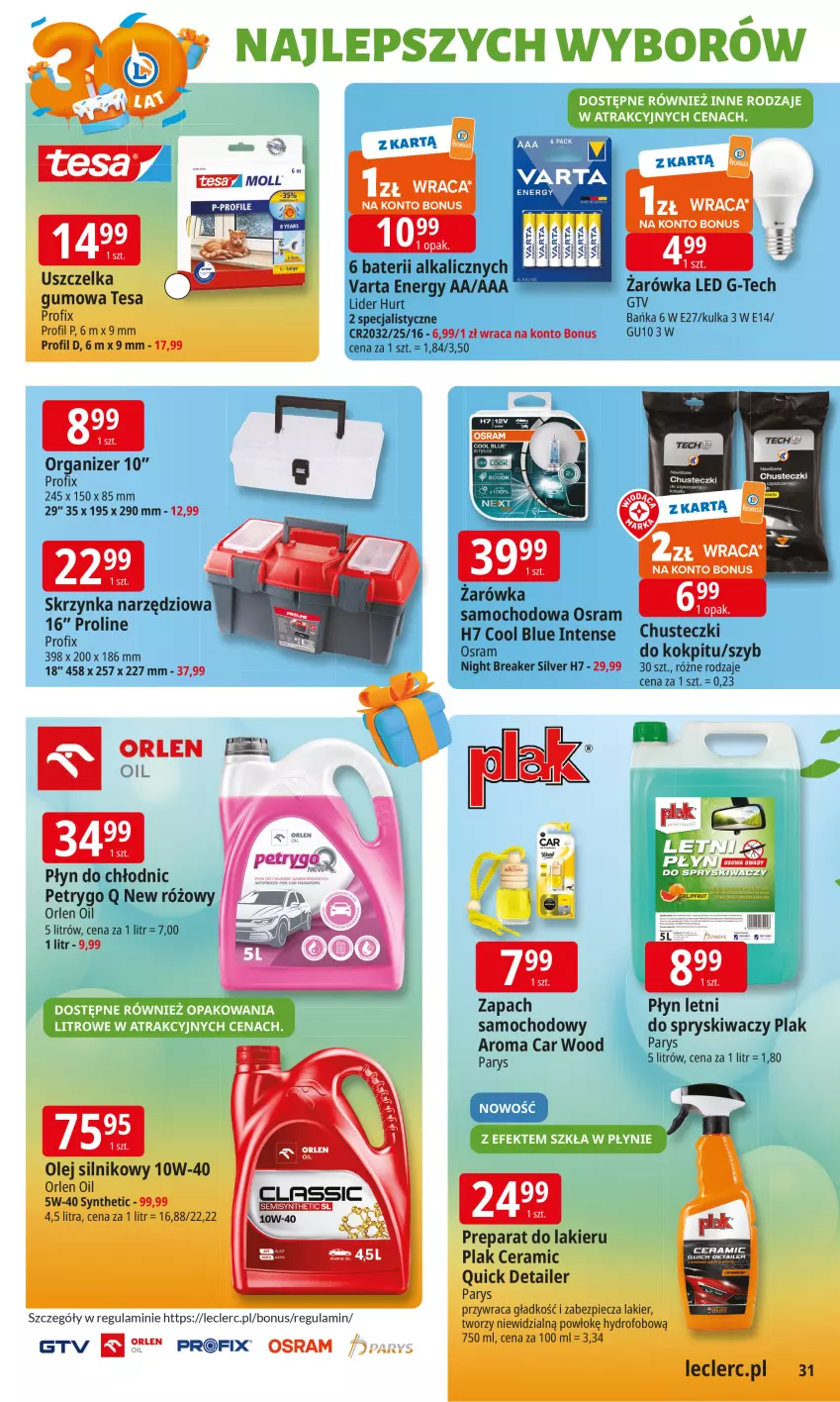 Gazetka promocyjna E Leclerc - ważna 16.09 do 27.09.2025 - strona 31 - produkty: Chusteczki, Lakier, Olej, Organizer, Piec, Płyn do chłodnic, Varta