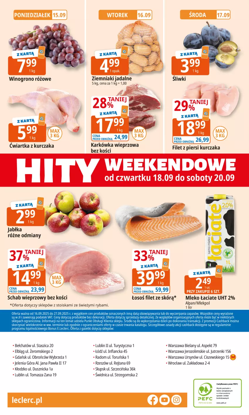 Gazetka promocyjna E Leclerc - ważna 16.09 do 27.09.2025 - strona 32 - produkty: Filet z piersi kurczaka, Gra, Jabłka, Karkówka wieprzowa, Kurczak, Mleko, Ryba, Schab wieprzowy, Tran, Wino, Ziemniaki