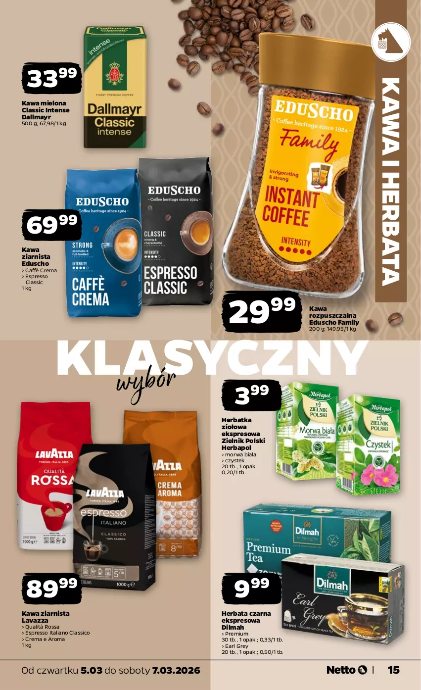 Gazetka promocyjna Netto - Od Czwartku - ważna 05.03 do 07.03.2026 - strona 15 - produkty: Dallmayr, Dilmah, Earl Grey, Fa, Herbapol, Herbata, Herbata czarna, Kawa, Kawa mielona, Kawa rozpuszczalna, Kawa ziarnista, Lavazza, Stek