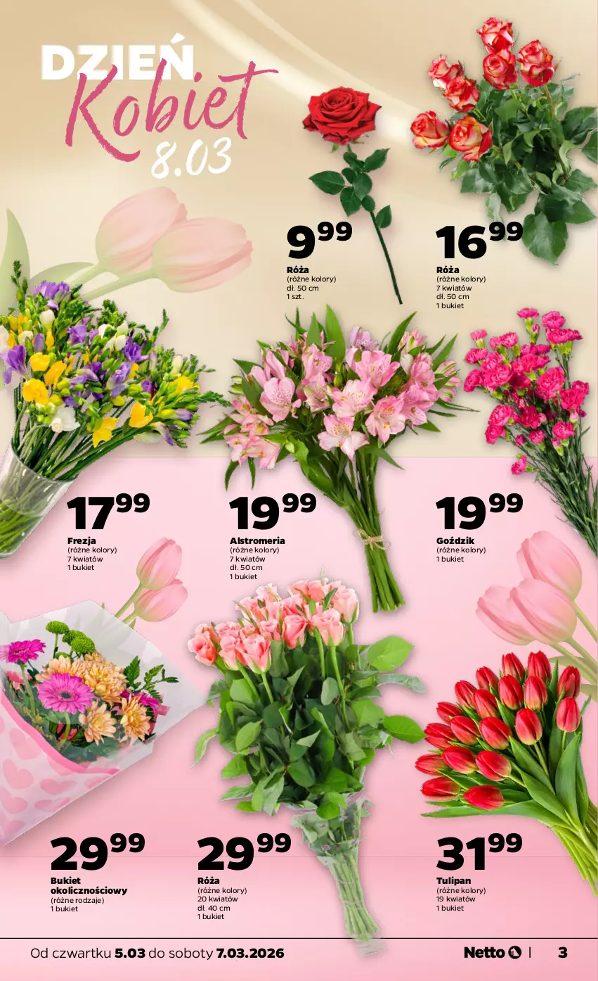 Gazetka promocyjna Netto - Od Czwartku - ważna 05.03 do 07.03.2026 - strona 3 - produkty: Bukiet, Róża, Tulipan