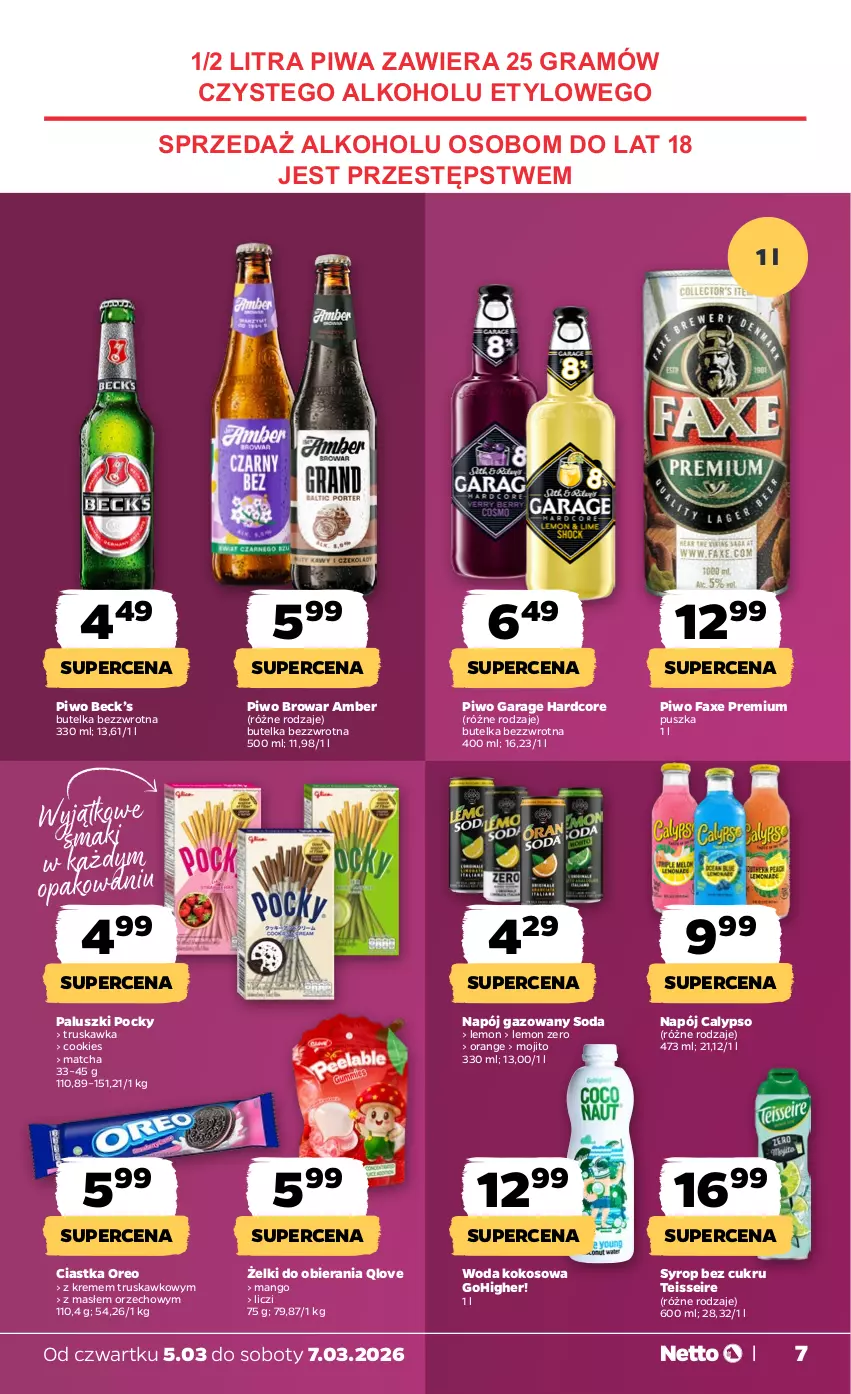 Gazetka promocyjna Netto - Od Czwartku - ważna 05.03 do 07.03.2026 - strona 7 - produkty: Ciastka, Fa, Gra, Kokos, Liczi, Mango, Napój, Napój gazowany, Oreo, Piwa, Piwo, Syrop, Woda