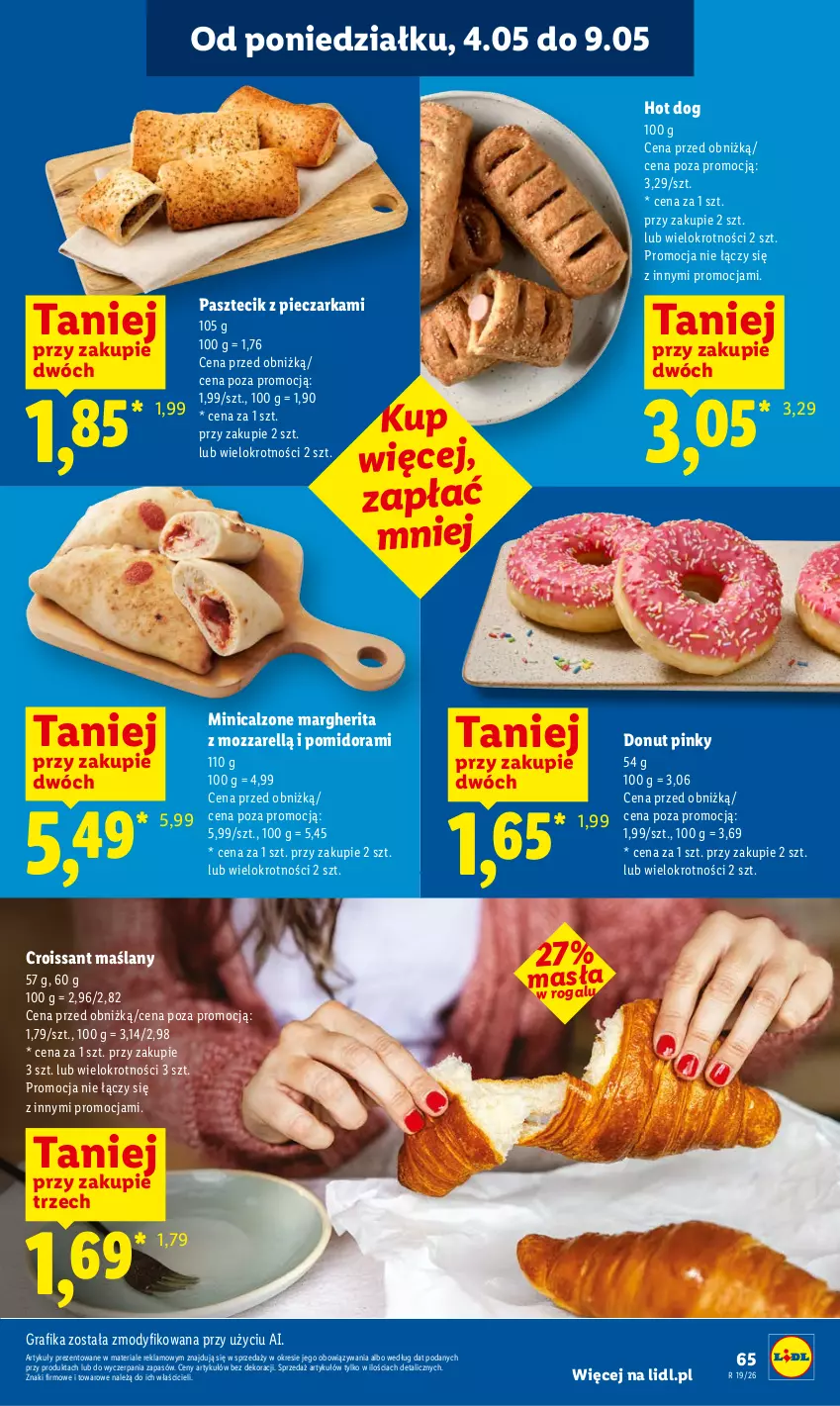 Gazetka promocyjna Lidl - Gazetka ważna od 7.05 do 9.05 - ważna 07.05 do 09.05.2026 - strona 65 - produkty: Croissant, Donut, Gra, Grafika, Hot dog, Pasztecik z pieczarkami, Piec, Pieczarka, Rogal