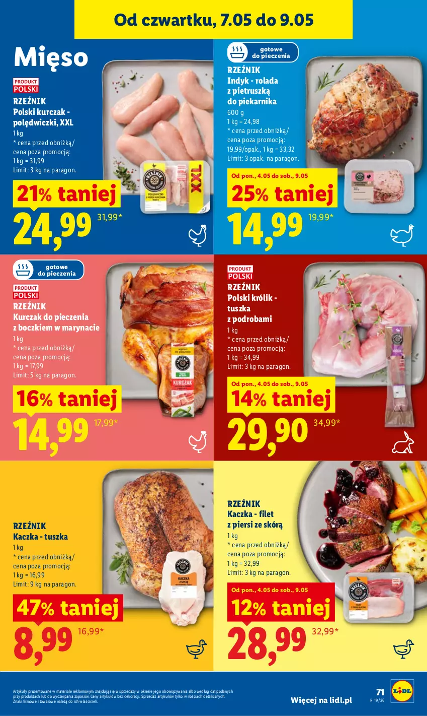 Gazetka promocyjna Lidl - Gazetka ważna od 7.05 do 9.05 - ważna 07.05 do 09.05.2026 - strona 71 - produkty: Kaczka, Królik, Kurczak, Mięso, Piec, Piekarnik, Rolada, Tusz