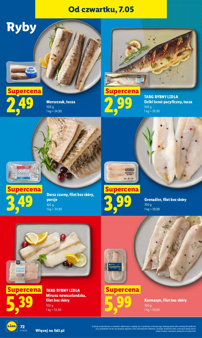 Gazetka promocyjna Lidl - Gazetka ważna od 7.05 do 9.05 - ważna 07.05 do 09.05.2026 - strona 72 - produkty: Dorsz, Grenadier, Miruna, Por, Tusz