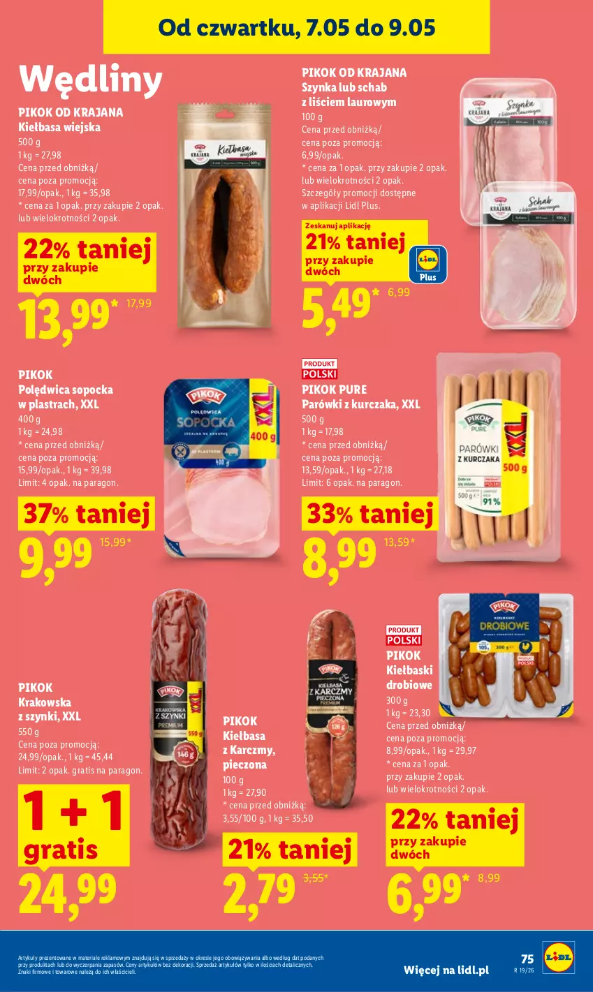 Gazetka promocyjna Lidl - Gazetka ważna od 7.05 do 9.05 - ważna 07.05 do 09.05.2026 - strona 75 - produkty: Gra, Kiełbasa, Kiełbasa wiejska, Kurczak, Laur, Parówki, Piec, PIKOK, Polędwica, Pur, Szynka