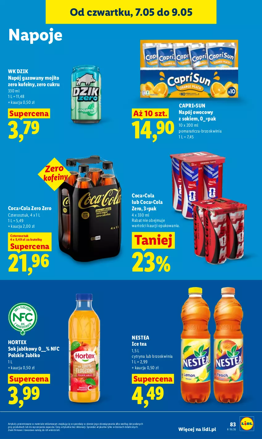 Gazetka promocyjna Lidl - Gazetka ważna od 7.05 do 9.05 - ważna 07.05 do 09.05.2026 - strona 85 - produkty: Coca-Cola, Hortex, Ice tea, Napój, Napój gazowany, Napoje, Nestea, Sok, Sok jabłkowy