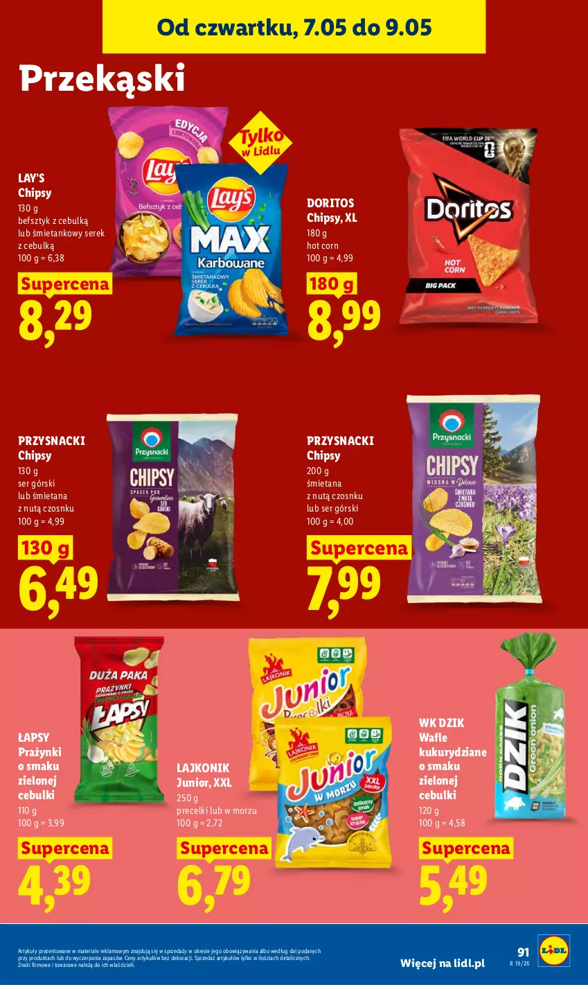 Gazetka promocyjna Lidl - Gazetka ważna od 7.05 do 9.05 - ważna 07.05 do 09.05.2026 - strona 95 - produkty: Chipsy, Lajkonik, Lay’s, Precelki, Przysnacki, Ser, Serek, Wafle
