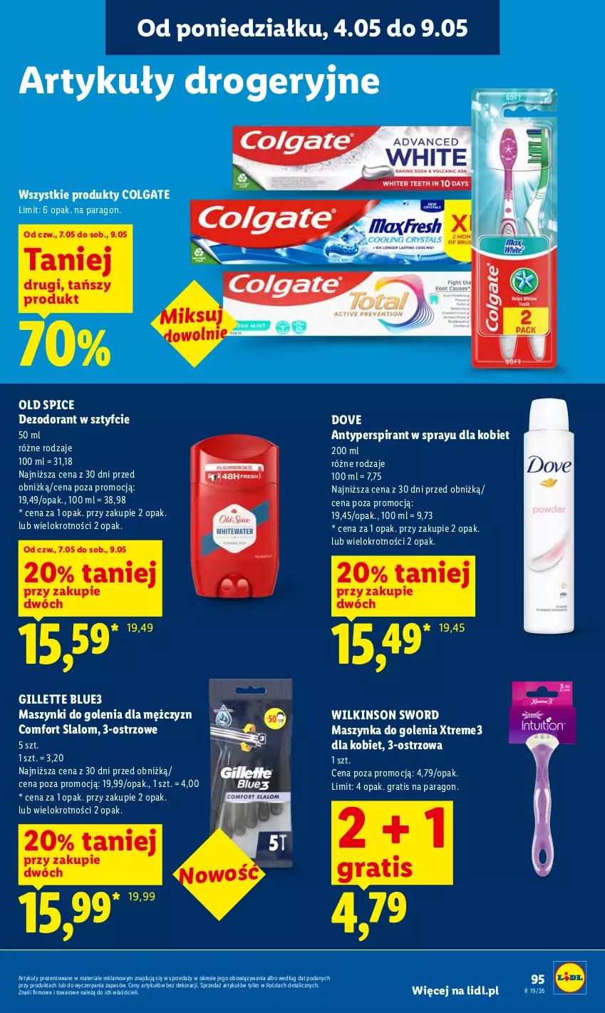 Gazetka promocyjna Lidl - Gazetka ważna od 7.05 do 9.05 - ważna 07.05 do 09.05.2026 - strona 99 - produkty: Antyperspirant, Colgate, Dezodorant, Dove, Gillette, Gra, LG, Maszynka, Maszynka do golenia, Old Spice, Szynka, Wilkinson Sword