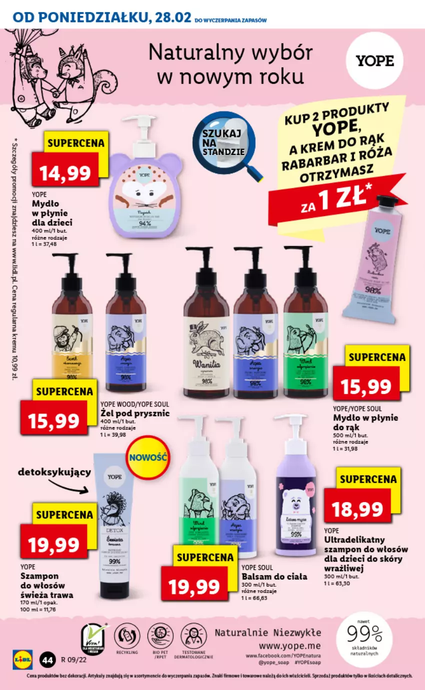 Gazetka promocyjna Lidl - GAZETKA - ważna 28.02 do 02.03.2022 - strona 44 - produkty: Balsam do ciała, Dzieci, Fa, Mydło, Mydło w płynie, Szampon, Yope