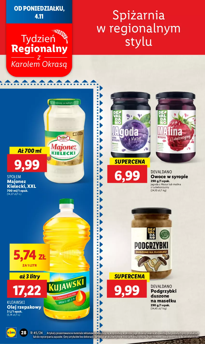 Gazetka promocyjna Lidl - GAZETKA - ważna 04.11 do 06.11.2024 - strona 32 - produkty: Kujawski, Majonez, Olej, Olej rzepakowy, Owoce, Podgrzybki, Syrop