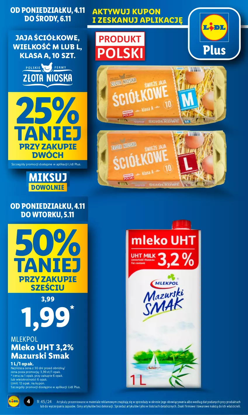 Gazetka promocyjna Lidl - GAZETKA - ważna 04.11 do 06.11.2024 - strona 4 - produkty: Jaja, Mleko