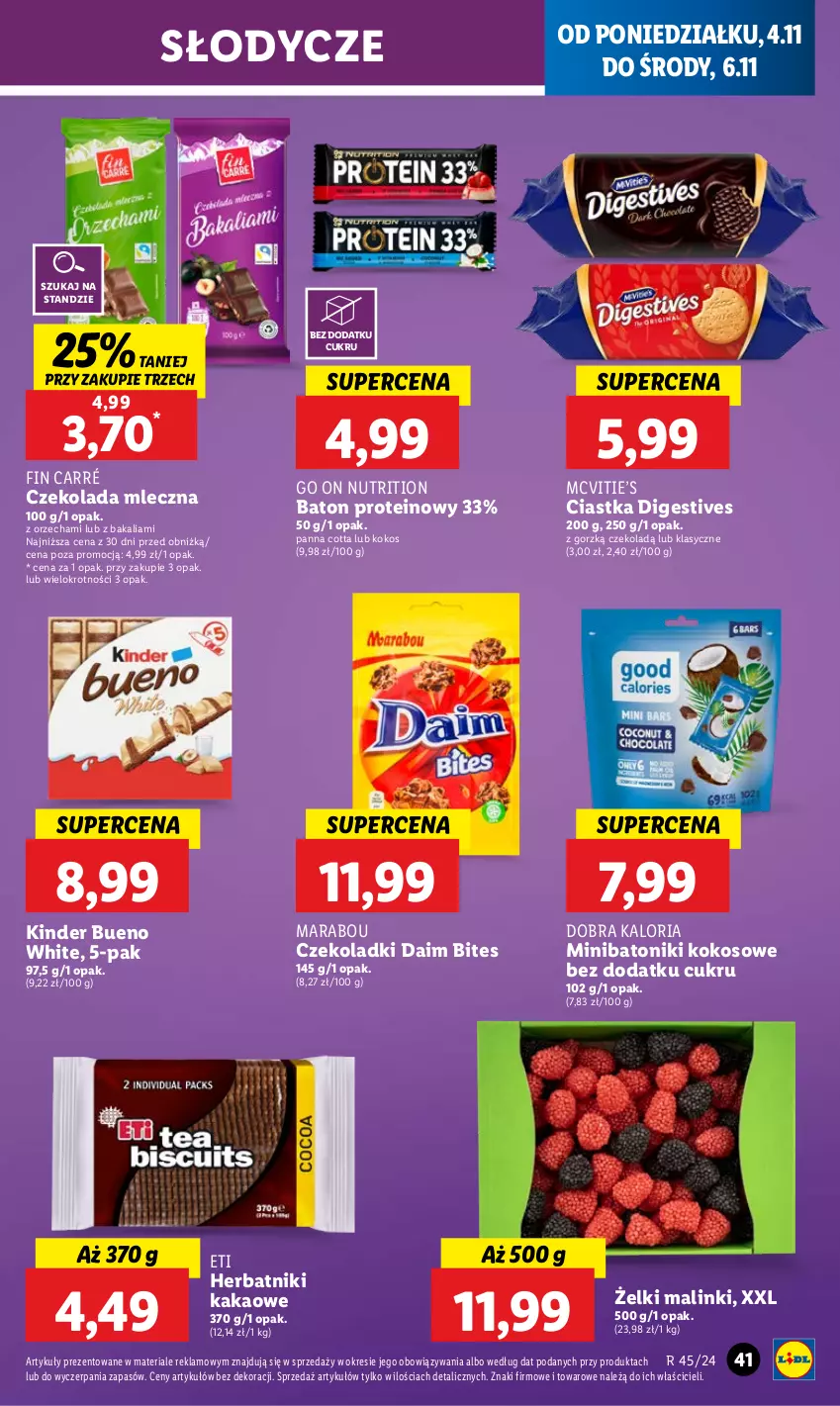 Gazetka promocyjna Lidl - GAZETKA - ważna 04.11 do 06.11.2024 - strona 45 - produkty: Baton, Ciastka, Czekolada, Czekolada mleczna, Herbatniki, Kakao, Kinder, Kinder Bueno, Kokos, Panna cotta, Tonik