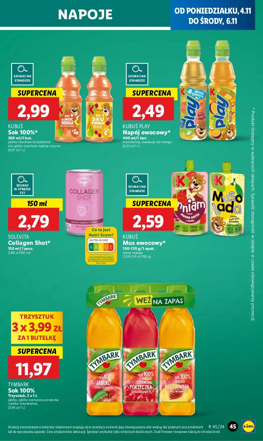 Gazetka promocyjna Lidl - GAZETKA - ważna 04.11 do 06.11.2024 - strona 47 - produkty: Kubuś, Mango, Mus, Napój, Napoje, Por, Sok, Tymbark