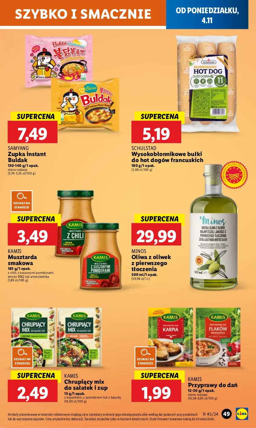 Gazetka promocyjna Lidl - GAZETKA - ważna 04.11 do 06.11.2024 - strona 55 - produkty: Bazyl, Bułki do hot dogów, Hot dog, Kamis, Mus, Musztarda, Oliwa, Oliwa z oliwek, Przyprawy, Sałat, Sok