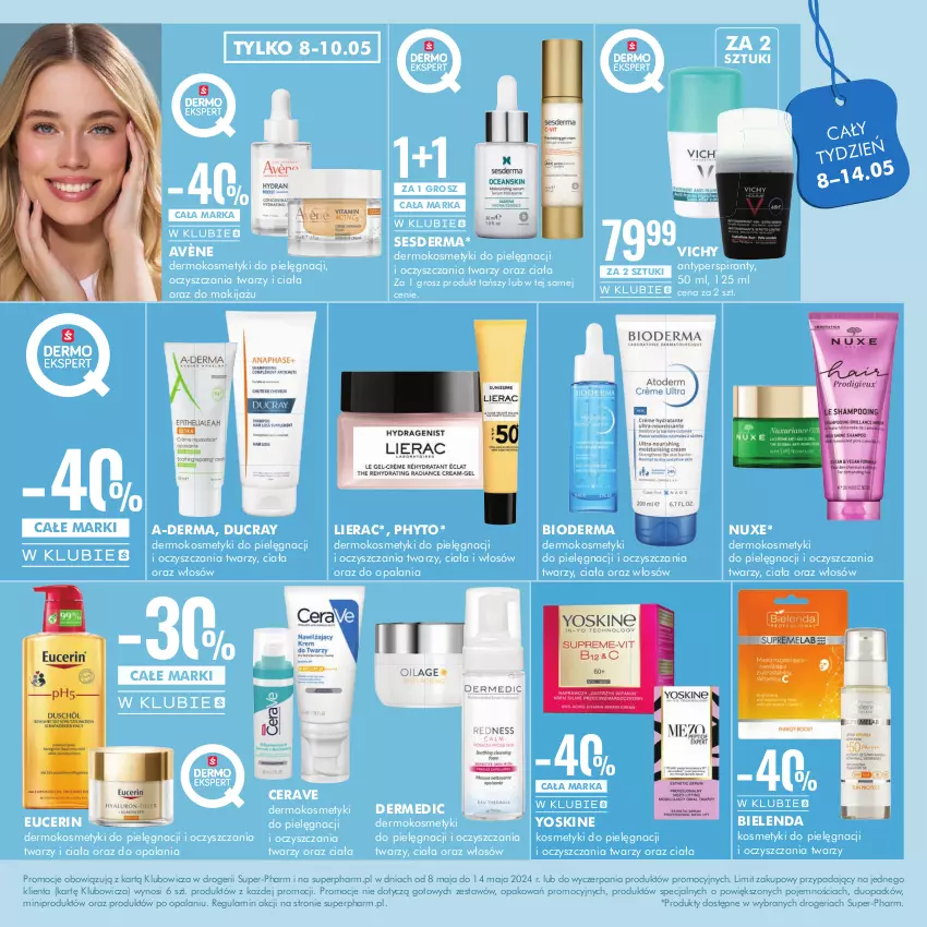 Gazetka promocyjna Super Pharm - ważna 08.05 do 14.05.2024 - strona 6 - produkty: A-derma, Antyperspirant, Avène, Bielenda, Bioderma, CeraVe, Dermedic, Ducray, Kosmetyki do pielęgnacji, Lierac, Makijaż, Nuxe, Phyto, Sesderma, Vichy, Yoskine