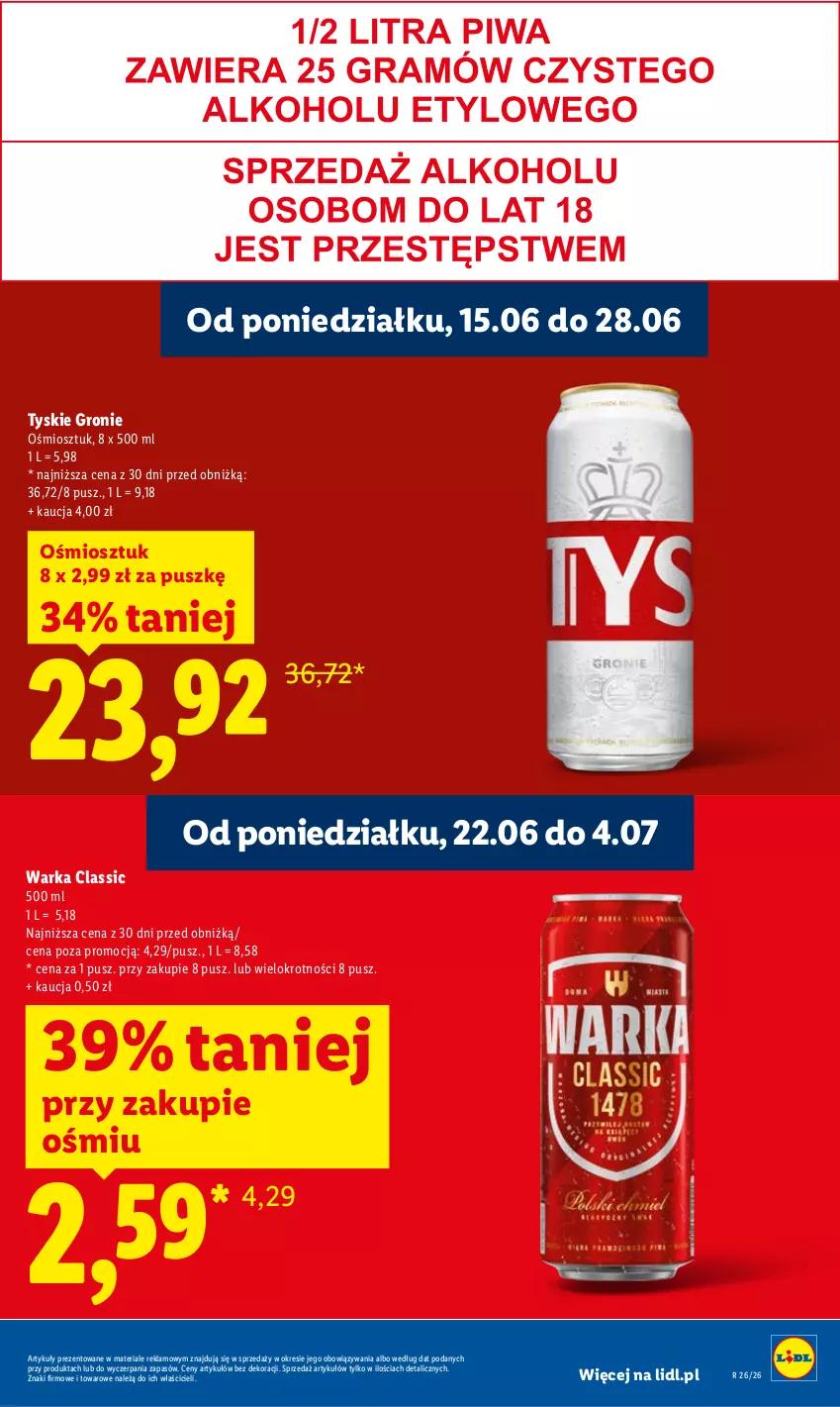 Gazetka promocyjna Lidl - Gazetka ważna od 22.06 do 24.06 - ważna 22.06 do 24.06.2026 - strona 15 - produkty: Tyskie, Warka