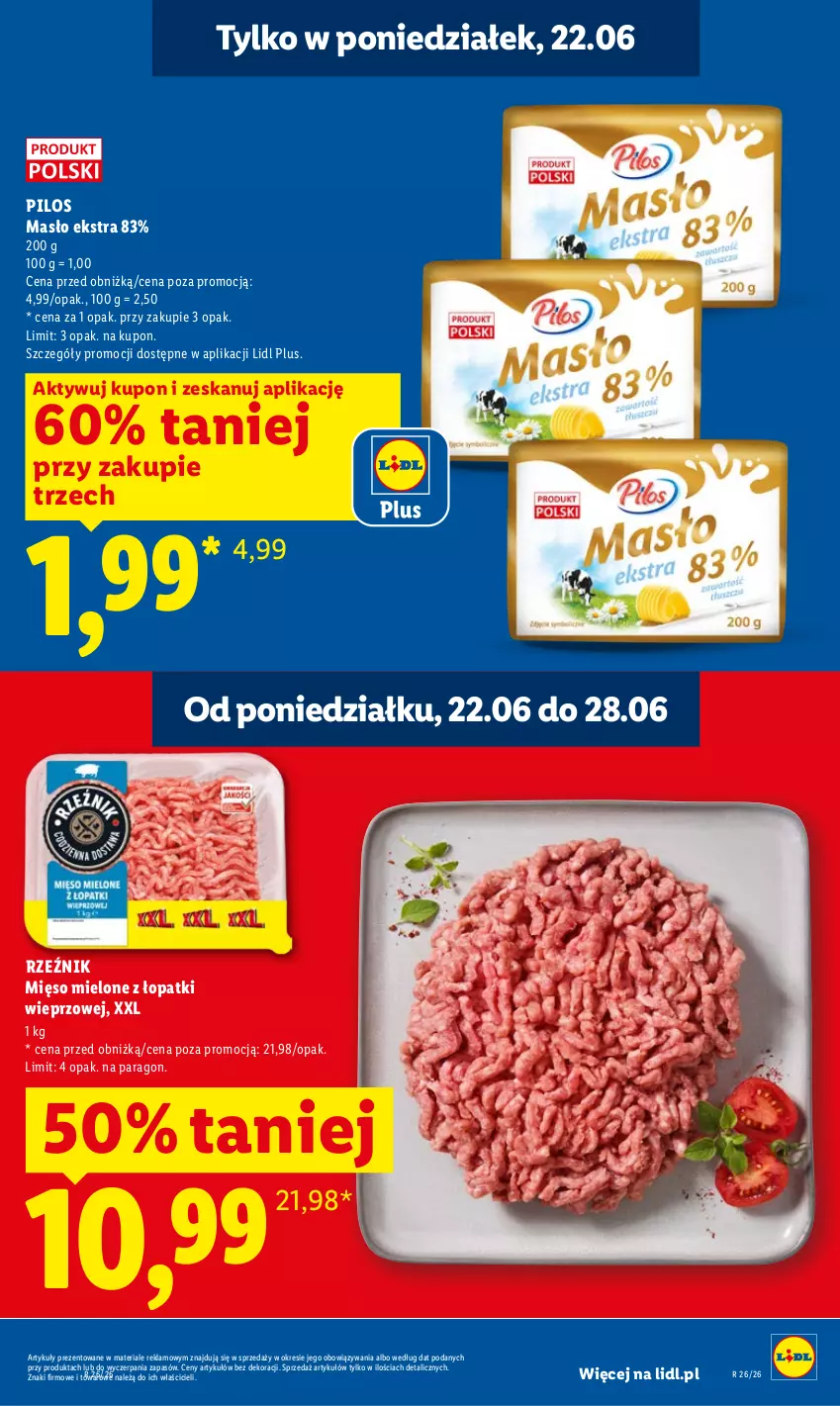 Gazetka promocyjna Lidl - Gazetka ważna od 22.06 do 24.06 - ważna 22.06 do 24.06.2026 - strona 3 - produkty: Masło, Mięso, Mięso mielone, Mięso mielone z łopatki wieprzowej, Pilos