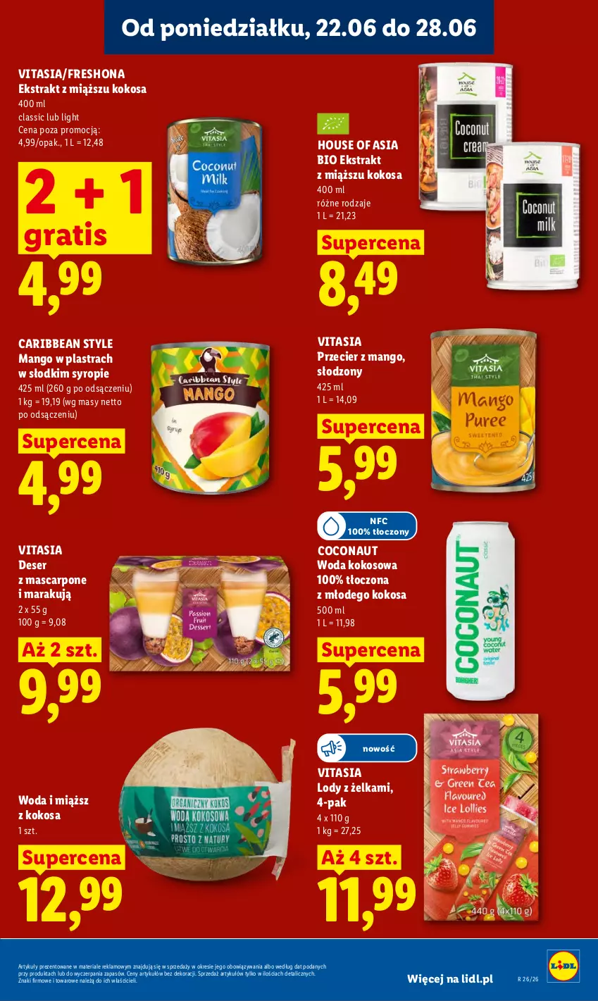 Gazetka promocyjna Lidl - Gazetka ważna od 22.06 do 24.06 - ważna 22.06 do 24.06.2026 - strona 41 - produkty: Deser, Gra, House of Asia, Kokos, Lody, Mango, Mascarpone, Ser, Syrop, Woda