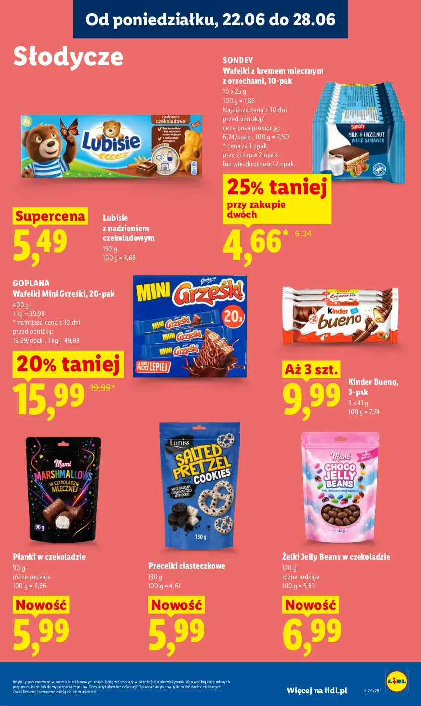 Gazetka promocyjna Lidl - Gazetka ważna od 22.06 do 24.06 - ważna 22.06 do 24.06.2026 - strona 81 - produkty: Goplana, Grześki, Jelly beans, Kinder, Kinder Bueno, LANA, Lubisie, Mini Grześki, Precelki