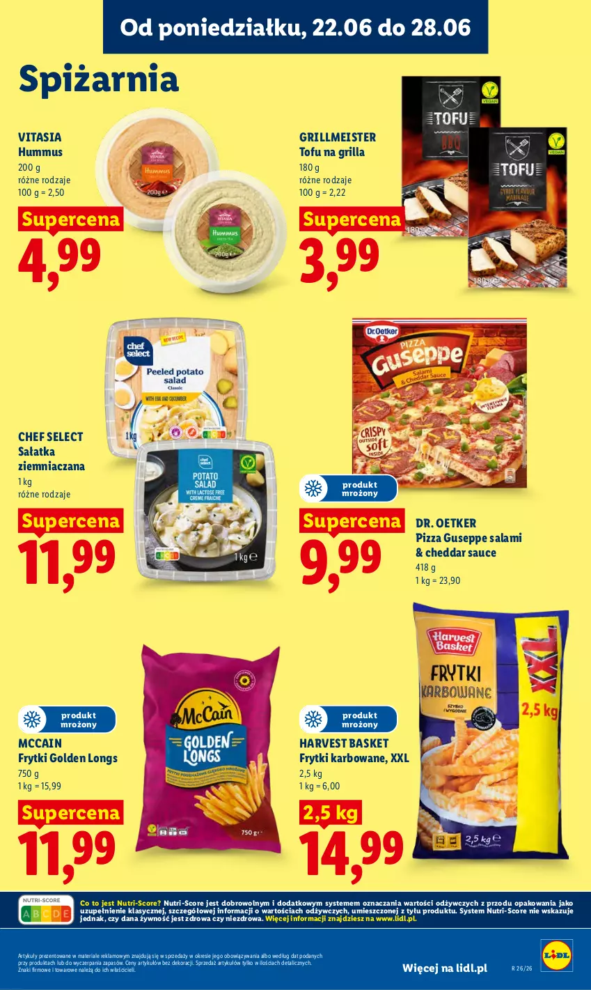 Gazetka promocyjna Lidl - Gazetka ważna od 22.06 do 24.06 - ważna 22.06 do 24.06.2026 - strona 85 - produkty: Cheddar, Dr. Oetker, Frytki, Grill, Hummus, McCain, Mus, Pizza, Salami, Sałat, Sałatka, Tofu
