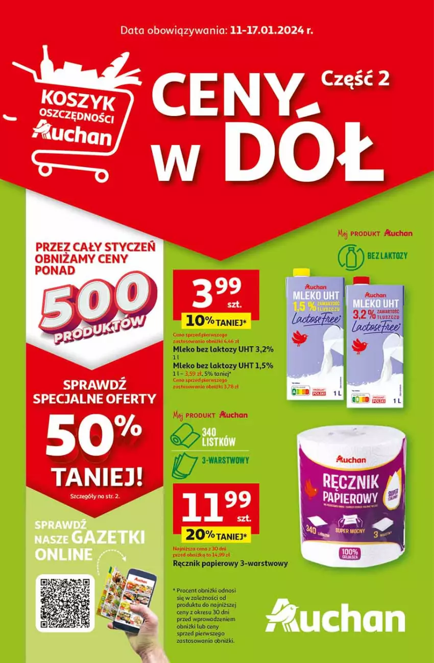 Gazetka promocyjna Auchan - Gazetka Ceny w dół Część 2 Hipermarket Auchan - ważna 11.01 do 17.01.2024 - strona 1