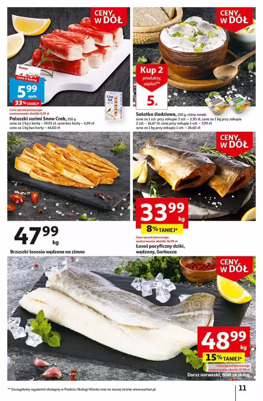 Gazetka promocyjna Auchan - Gazetka Ceny w dół Część 2 Hipermarket Auchan - ważna 11.01 do 17.01.2024 - strona 11 - produkty: Sałat, Sałatka, Sos, Surimi