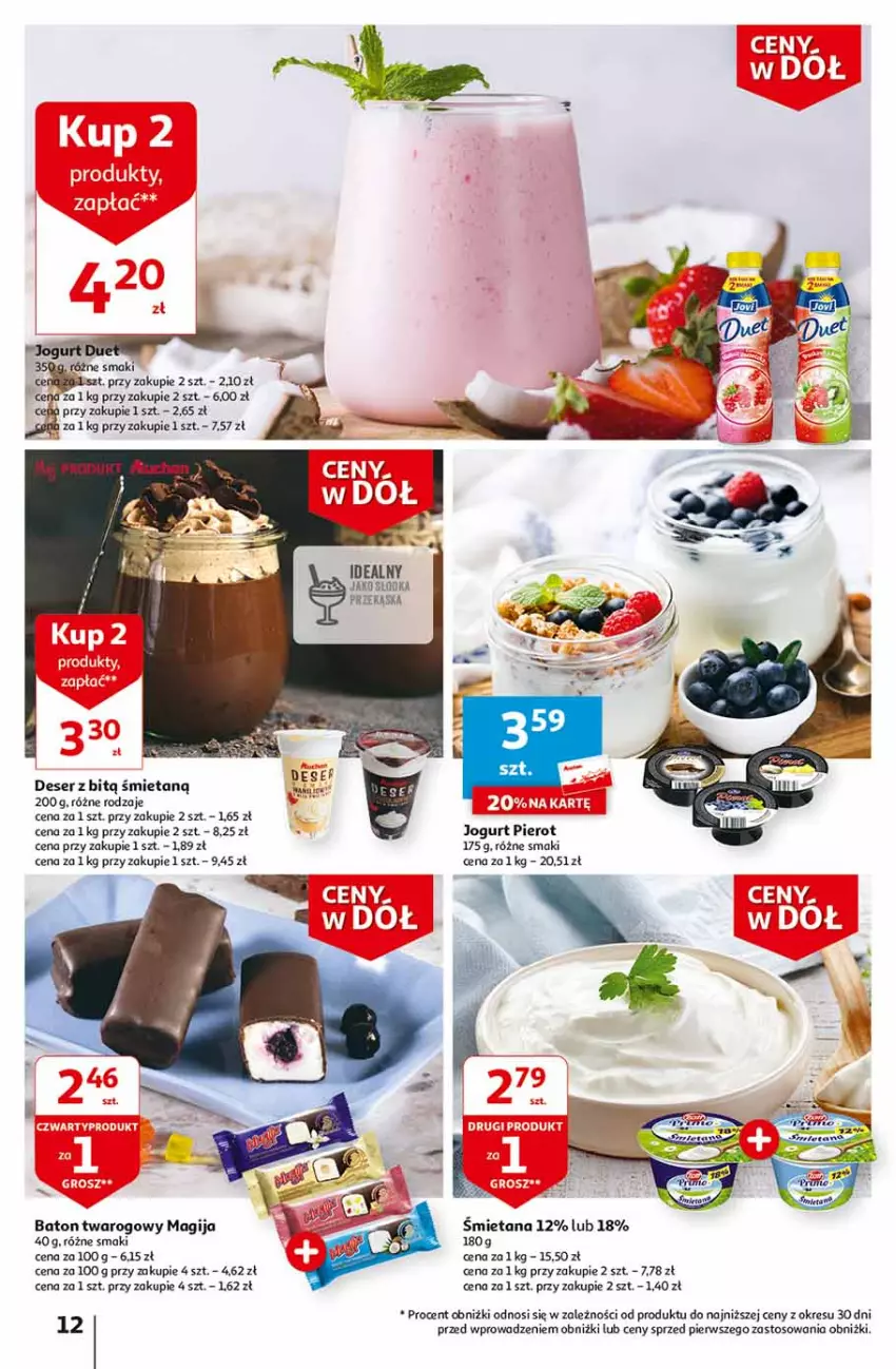 Gazetka promocyjna Auchan - Gazetka Ceny w dół Część 2 Hipermarket Auchan - ważna 11.01 do 17.01.2024 - strona 12 - produkty: Baton, Deser, Jogurt, Magija, Ser