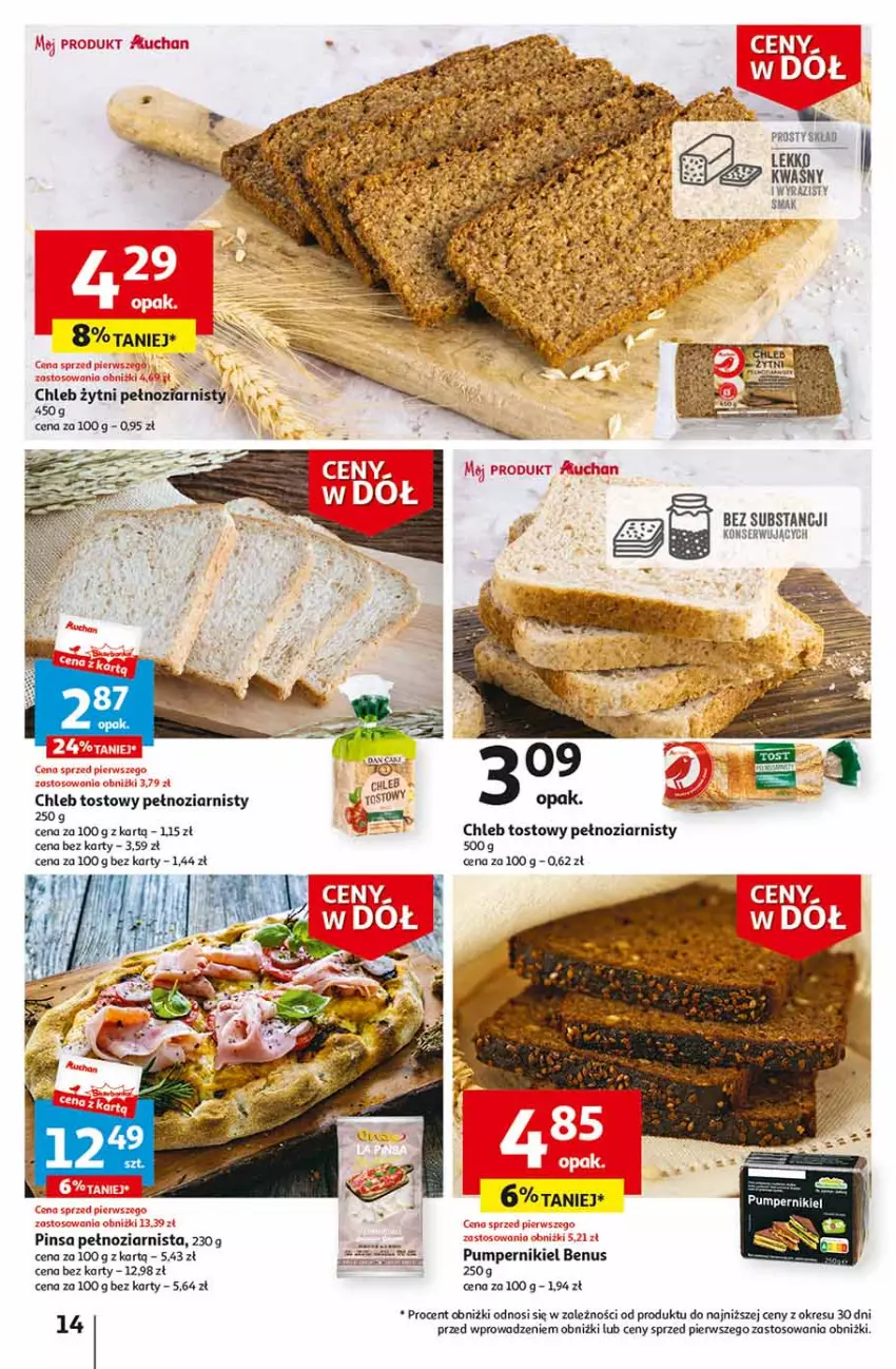 Gazetka promocyjna Auchan - Gazetka Ceny w dół Część 2 Hipermarket Auchan - ważna 11.01 do 17.01.2024 - strona 14 - produkty: Chleb, Chleb tostowy, Ser