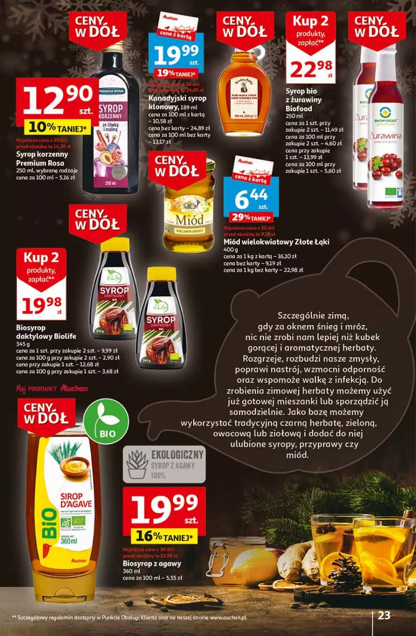 Gazetka promocyjna Auchan - Gazetka Ceny w dół Część 2 Hipermarket Auchan - ważna 11.01 do 17.01.2024 - strona 23 - produkty: Fa, Kubek, Miód, Por, Przyprawy, Syrop, Syropy